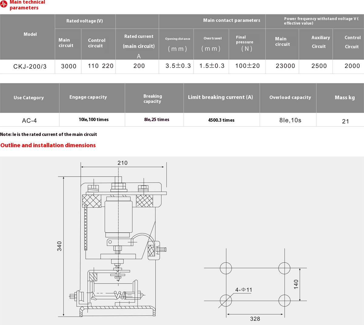 CKJ-200/3 AC High Voltage Vacuum Contactor CKJ-200/3 AC High Voltage Vacuum Contactor