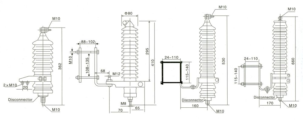 Y5W / Y10W / Y5C / Y10C Porcelain Bushing Arrester Y5W / Y10W / Y5C / Y10C Porcelain Bushing Arrester