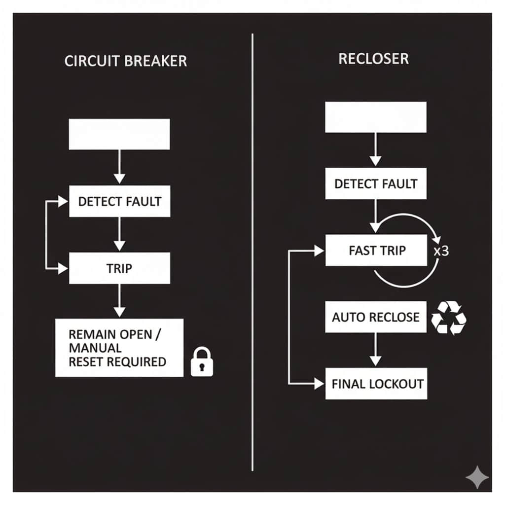 What is the difference between a breaker and a recloser? What is the difference between a breaker and a recloser?