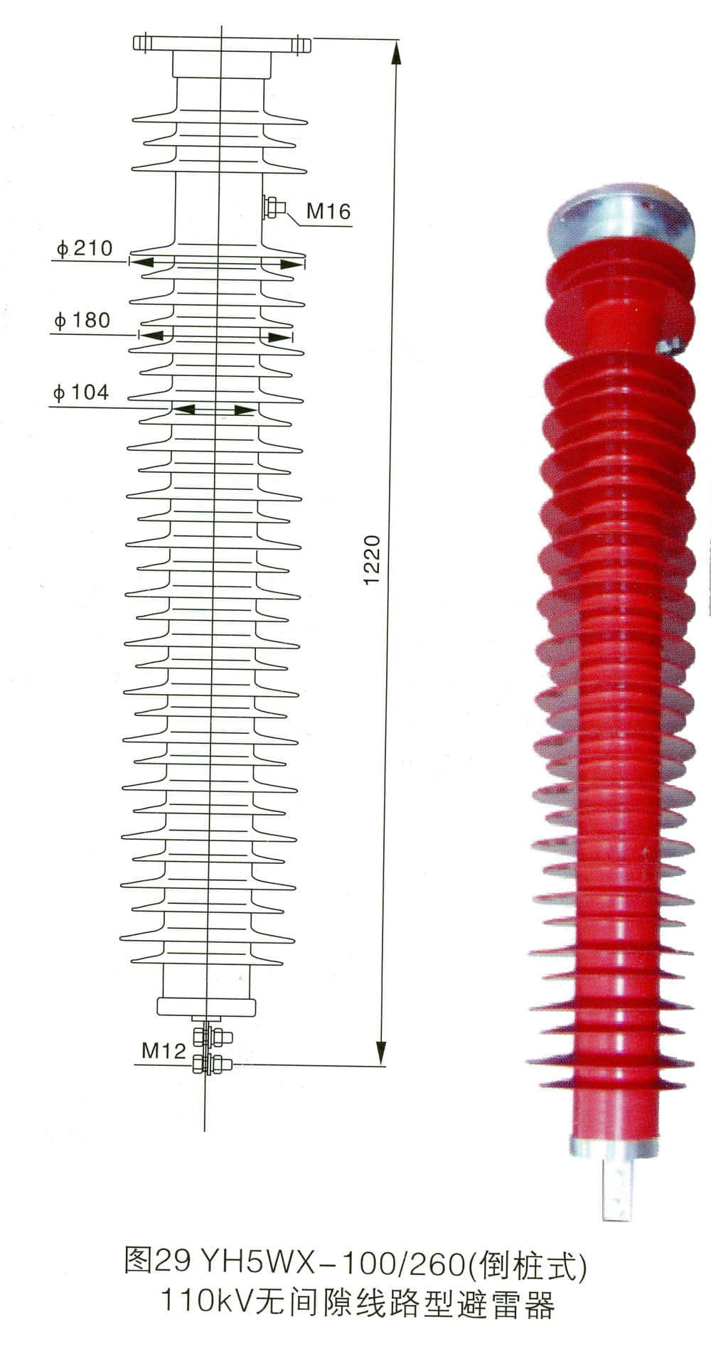 YH5WX-100/260 Inverted Type 110kV Gapless Line Arrester | Composite Jacket MOA YH5WX-100/260 Inverted Type 110kV Gapless Line Arrester | Composite Jacket MOA